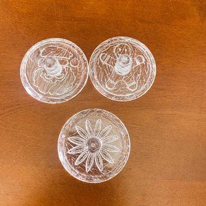 3 PC Vintage Hutzler Christmas Plastic Cookie Cutter press Stamps, clear